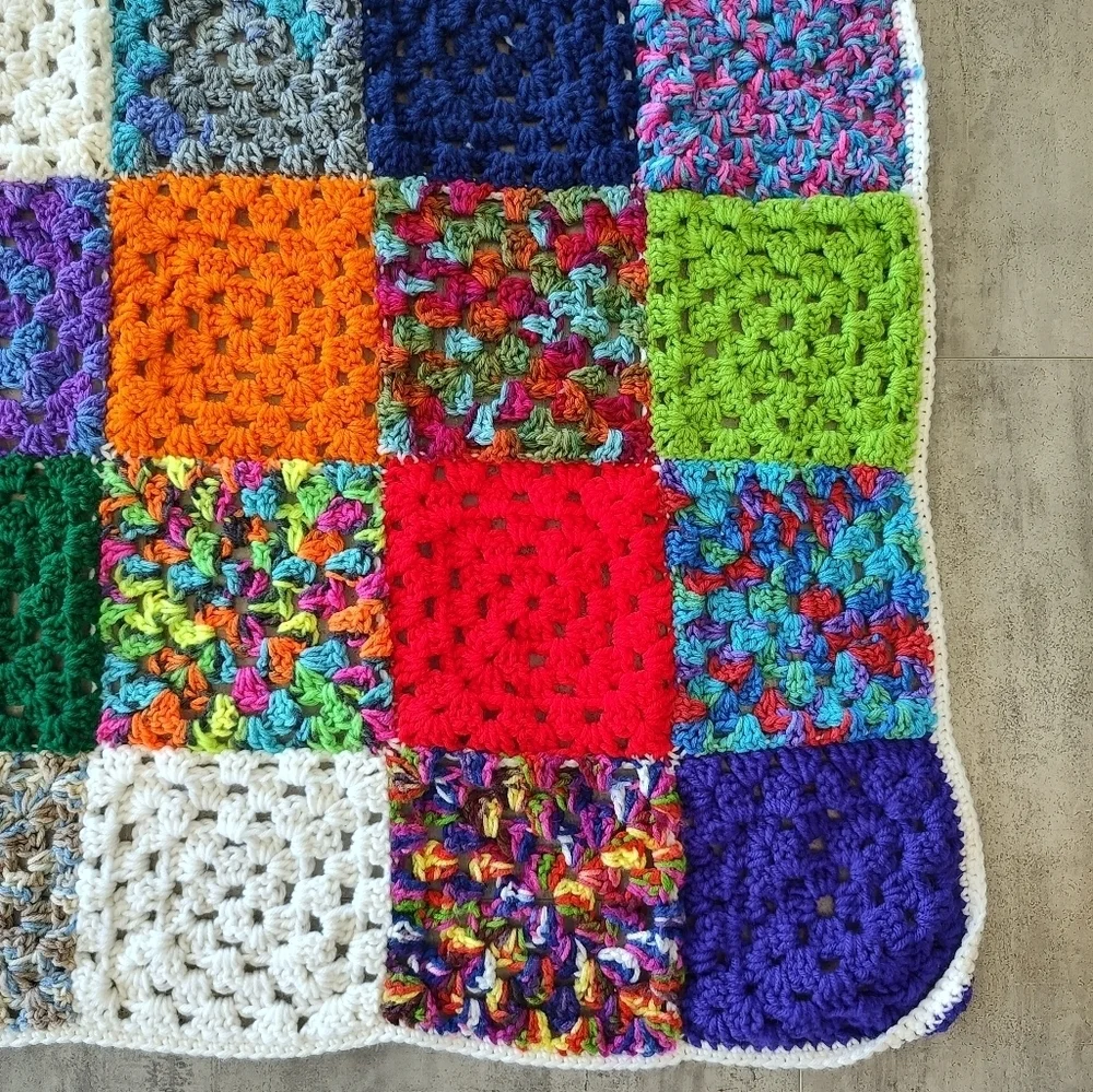 Multicolor Handmade Crochet Granny Square Roseanne Afghan Throw Blanket 39x36